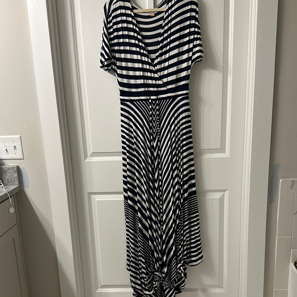 Banana Republic navy and White Fit and Flare Maxi Dress